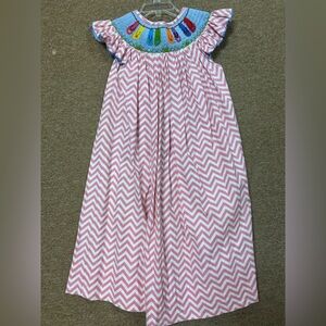 Molly Pop Pink Smocked Dress with Colorful flip flops
